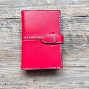 Baekgaard Red Pink Leather Planner Organizer Wallet Slide Tab Closure Case